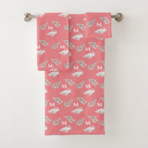 Custom Nautical Coral White Seashell Beach house Bath Towel Set