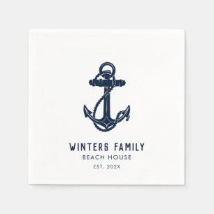 Custom Nautical Family Boat Trip Navy Blue Anchor Napkin