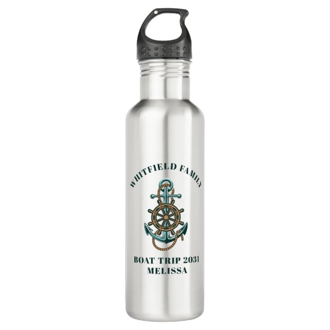 Custom Nautical Family Cruise Vacation Boat Trip 710 Ml Water Bottle (Front)
