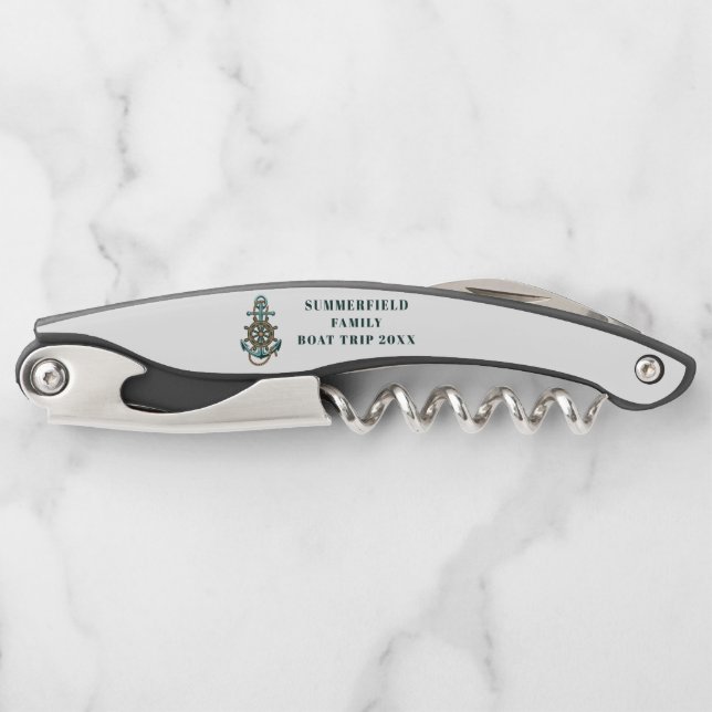 Custom Nautical Family Cruise Vacation Boat Trip Corkscrew (Front)