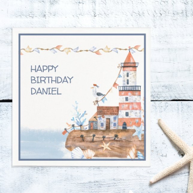 Custom Nautical Lighthouse Napkin (Personalized nautical themed napkins)