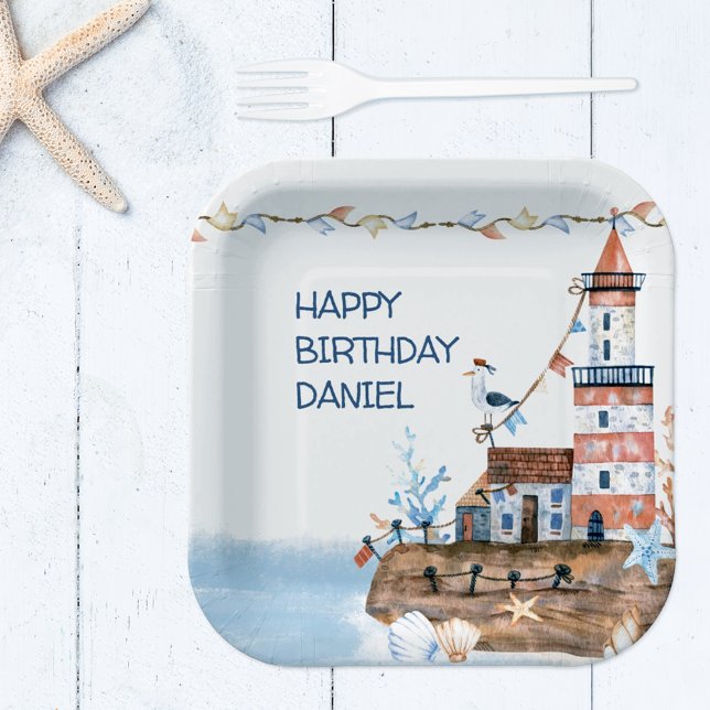 Custom Nautical Lighthouse Paper Plate (Party plate for nautical themed birthday party)