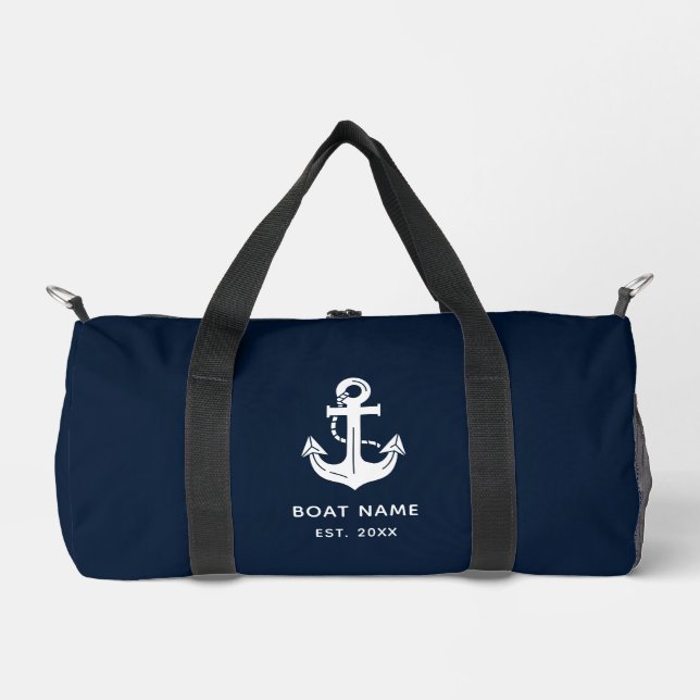 Custom Nautical Navy Blue Anchor Duffle Bag (Front)