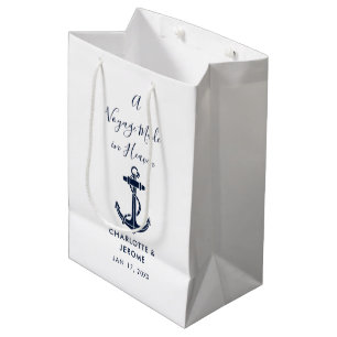 Custom Nautical Navy Blue Anchor Wedding Medium Gift Bag
