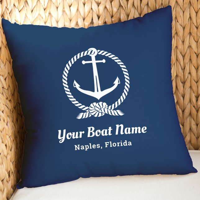 Custom Nautical Navy Blue Boat Name Anchor Cushion (Creator Uploaded)