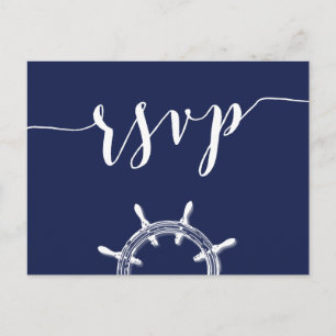 Custom Nautical Navy Blue Wedding RSVP Postcards