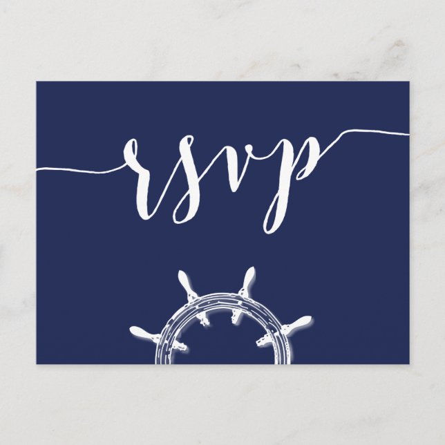 Custom Nautical Navy Blue Wedding RSVP Postcards (Front)