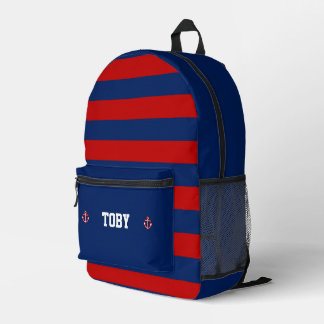 Custom Nautical Navy Red Stripes Printed Backpack