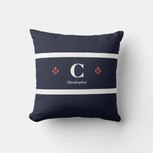 Custom Nautical Navy White Stripes Cushion