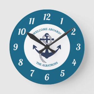 Custom Nautical Pattern Boat Anchor Round Clock
