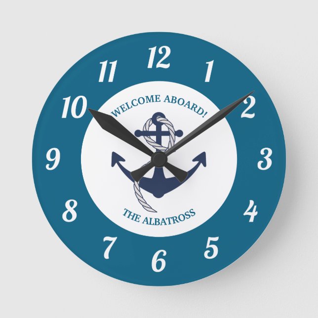 Custom Nautical Pattern Boat Anchor Round Clock (Front)