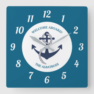 Custom Nautical Pattern Boat Anchor Square Wall Clock