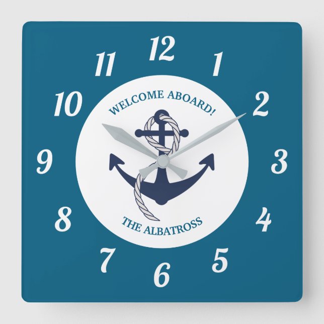 Custom Nautical Pattern Boat Anchor Square Wall Clock (Front)