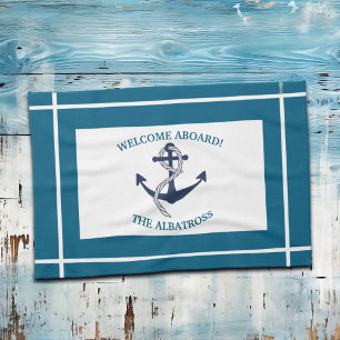 Custom Nautical Pattern Boat Anchor Tea Towel