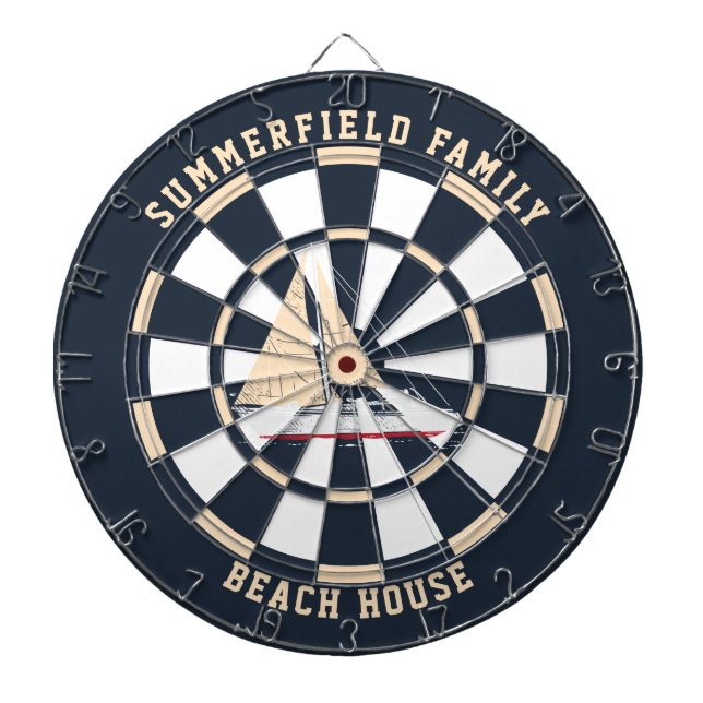 Custom Nautical Sailing Family Beach House Dartboard (Front)