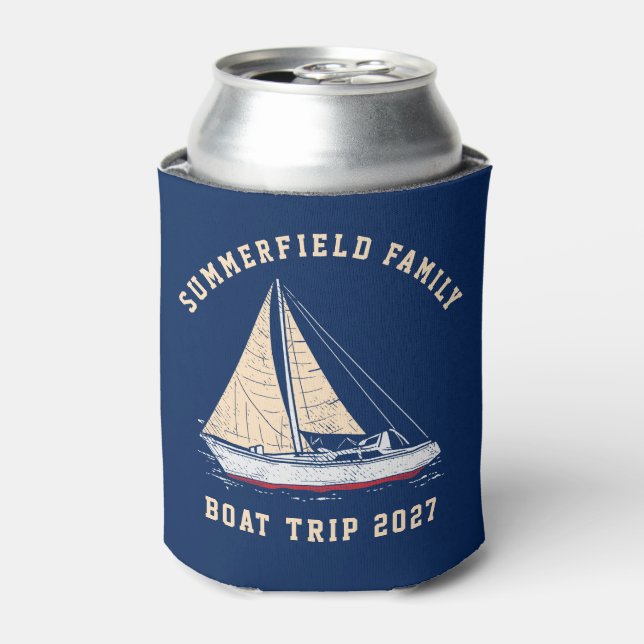 Custom Nautical Sailing Matching Family Boat Trip Can Cooler (Can Front)