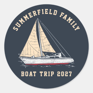 Custom Nautical Sailing Matching Family Boat Trip Classic Round Sticker