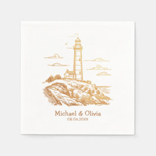 Custom Nautical Seaside Lighthouse Wedding Gold  Napkin