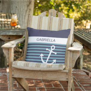 Custom Nautical Teal Blue Green Stripe Pattern Cushion