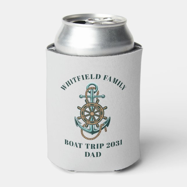 Custom Nautical Vacation Family Cruise Boat Trip Can Cooler (Can Front)