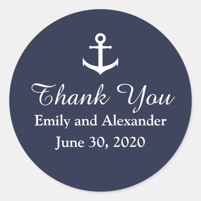 Custom Nautical Wedding Thank You Sticker (Front)