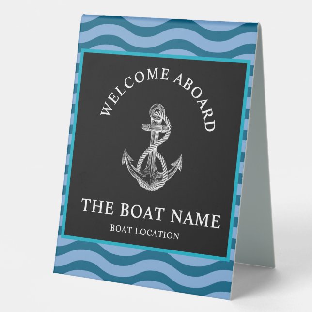 Custom Nautical Welcome Aboard Table Tent Sign  (Front)