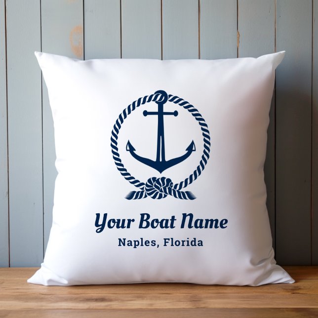 Custom Nautical White and Navy Boat Name Anchor Cushion (Creator Uploaded)