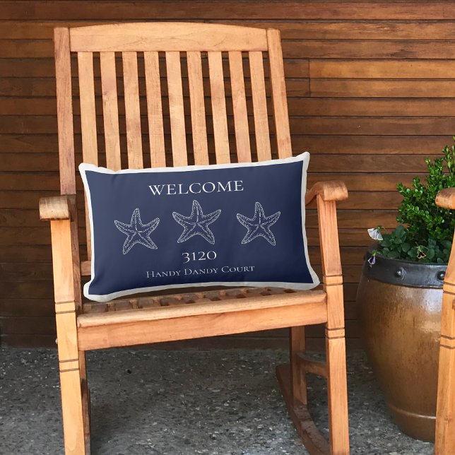 Custom Nautical White Navy Blue Starfish Doormat Lumbar Cushion (Creator Uploaded)