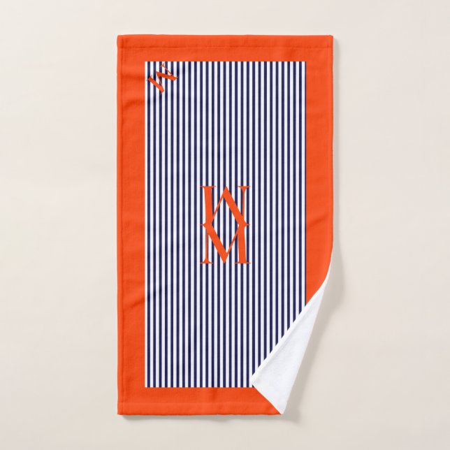 Custom Navy And Orange Nautical Design  Bath Towel Set (Hand Towel)