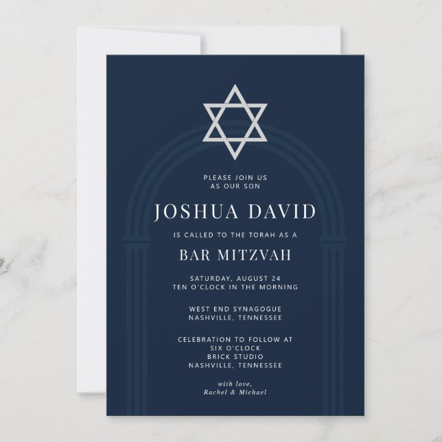 Custom Navy Bar Mitzvah Invitation (Front)