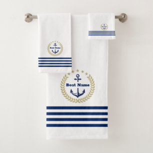 Custom Navy Bath Towel Set with Personalised Name