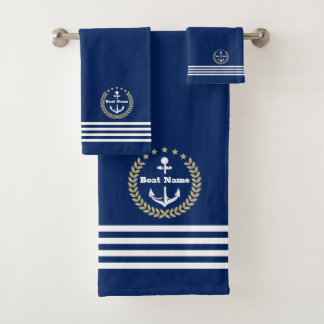 Custom Navy Bath Towel Set with Personalised Name