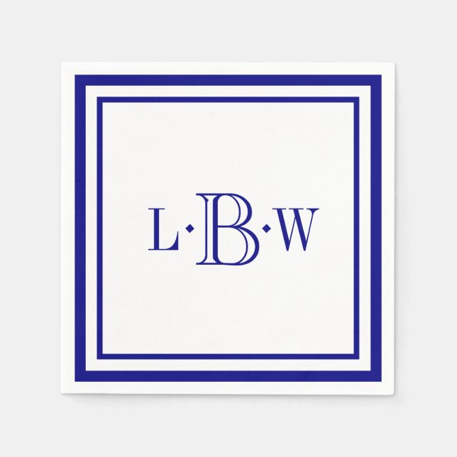 (Custom) Navy Blue Border Monogrammed Napkin (Front)