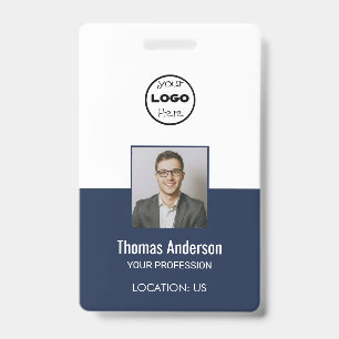 Custom Navy Blue Business Logo Employee Photo ID Badge