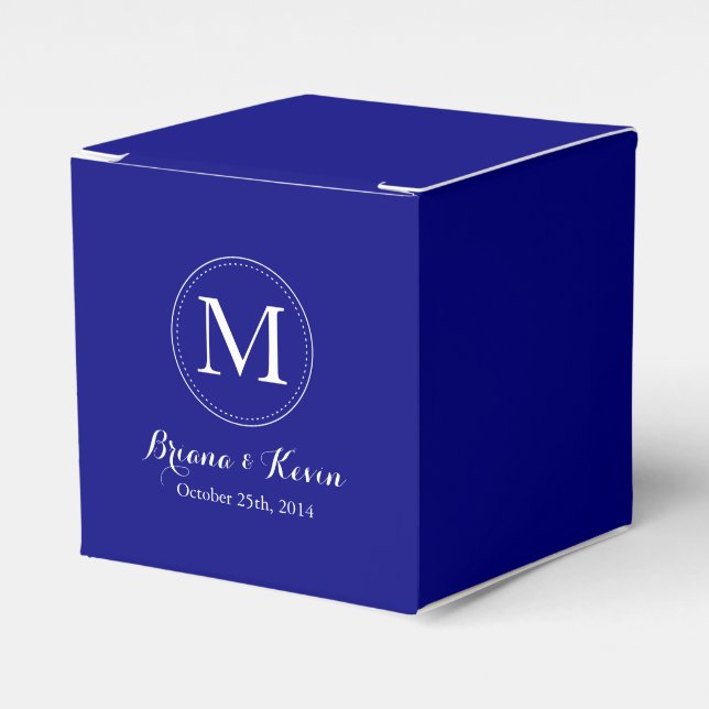 Custom Navy Blue Coloured Monogram Favour Boxes (Front Side)