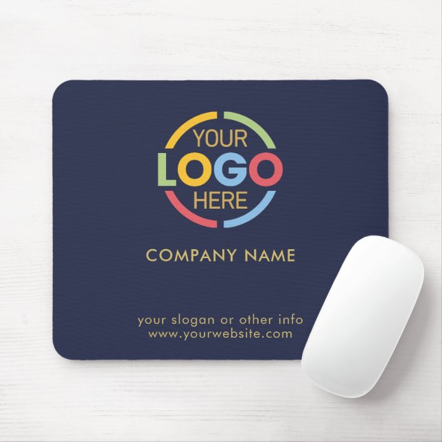 Custom Navy Blue Company Business Logo Branded Mouse Pad (With Mouse)
