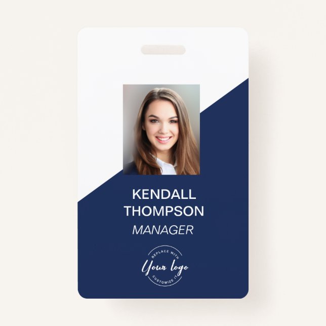 Custom Navy Blue Employee Photo Company Security  ID Badge (Front)