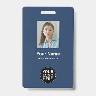 Custom Navy Blue Employee Photo ID Logo Name Badge
