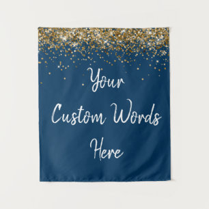Custom Navy Blue & Gold Birthday Party Photo Booth Tapestry