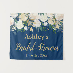 Custom Navy Blue & Gold Bridal Shower Photo Booth Tapestry