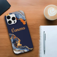 Custom Navy Blue & Gold Marble Print With Personal