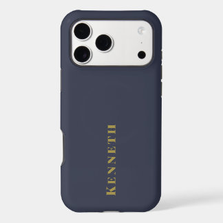 Custom Navy Blue Gold Name Minimalist Elegant Men