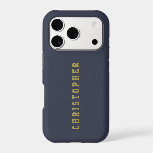 Custom Navy Blue Gold Retro Name Minimalist Men 