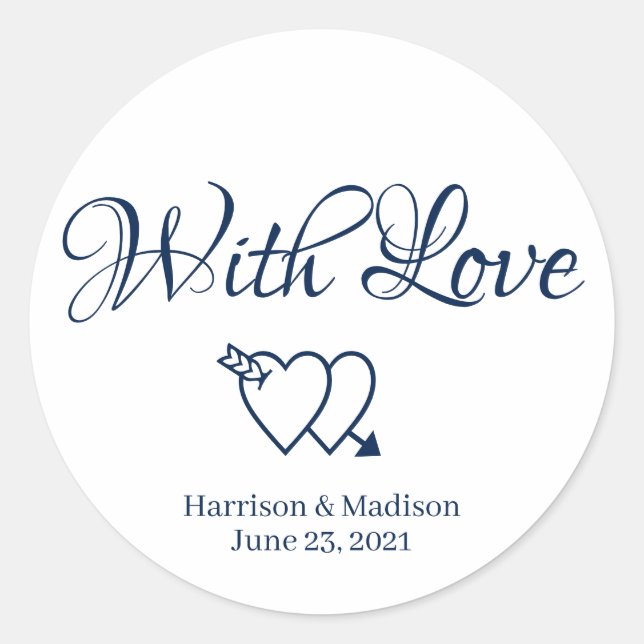 Custom navy blue hearts Wedding gift favour tag  (Front)