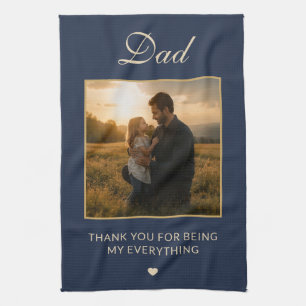 Custom Navy Blue Minimal Father’s Day Photo Tea Towel