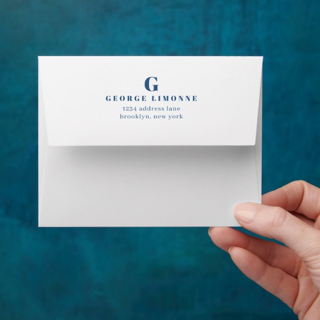 Custom Navy Blue Monogram Name Address Envelope (Hand)