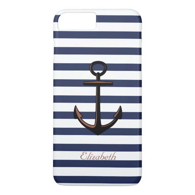 Custom Navy Blue Nautical Brass Anchor Case-Mate iPhone Case (Back)