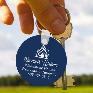 Custom Navy Blue Real Estate Company House Realtor Key Ring