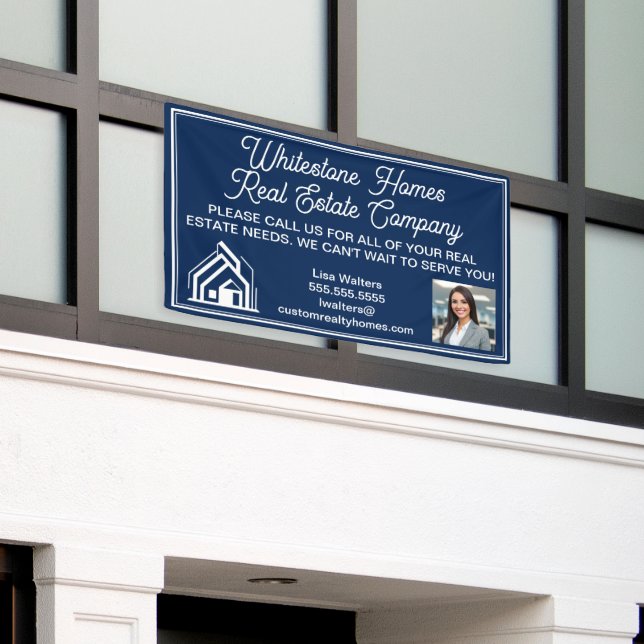 Custom Navy Blue Real Estate Company Marketing Banner (Outside Building)
