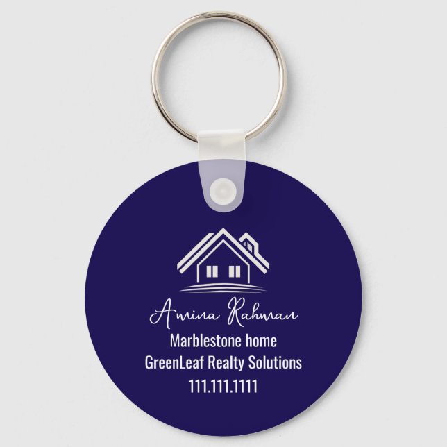 Custom Navy Blue Real Estate Realtor Keychains (Front)